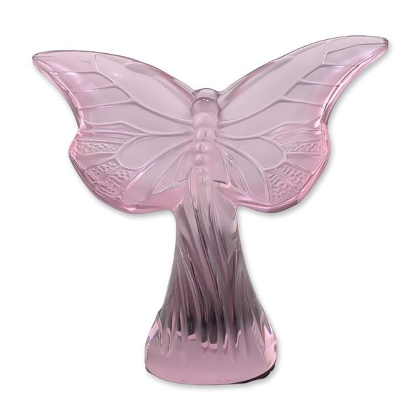 Lalique France Rosee Pink Crystal Butterfly Figurine