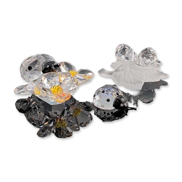 Three Swarovski Crystal Nature Figurines, Snails and Ladybugs