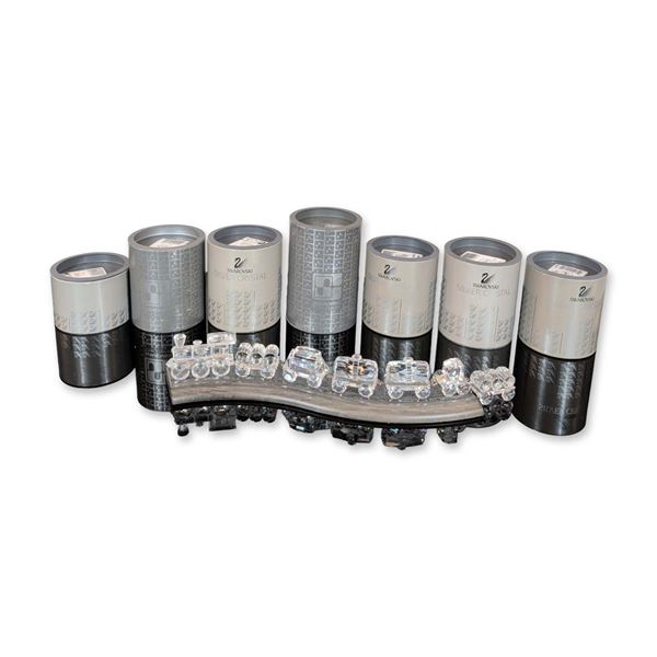 8pc Swarovski Silver Crystal Miniature Train Collection & Display