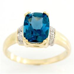 2.86Ct London Blue Topaz & Diamond 9K Gold Ring (JEW-9045X)