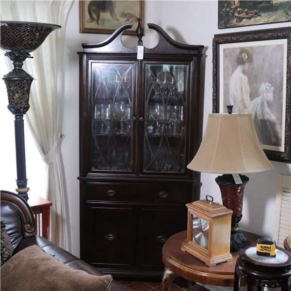 Colonial Revival Style Glazed Corner Cabinet