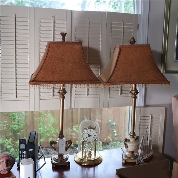 Pair of Neoclassical Revival Style Table Lamps with Urn Bases and Rectangular Shades