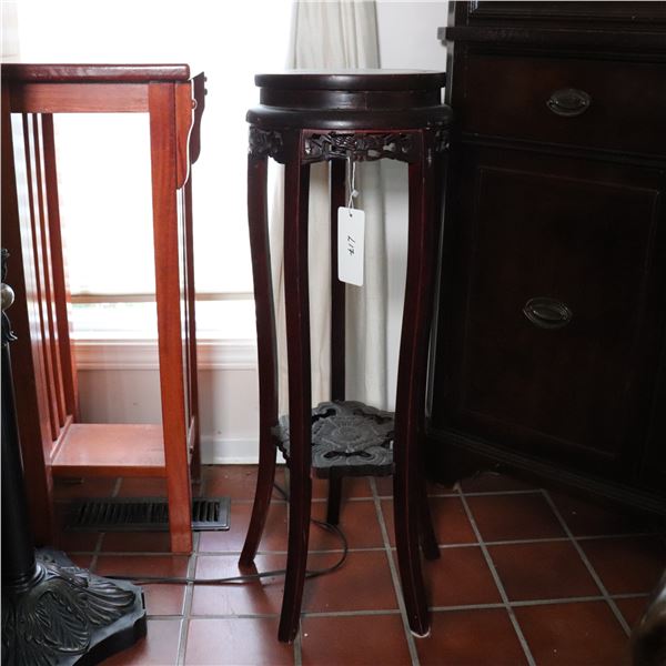 Carved Hardwood and Marble Top Plant Stand