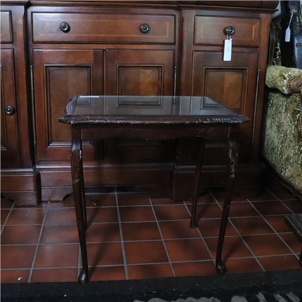 Mid-20th Century Antique-Style Serpentine Side Table with Glass Top