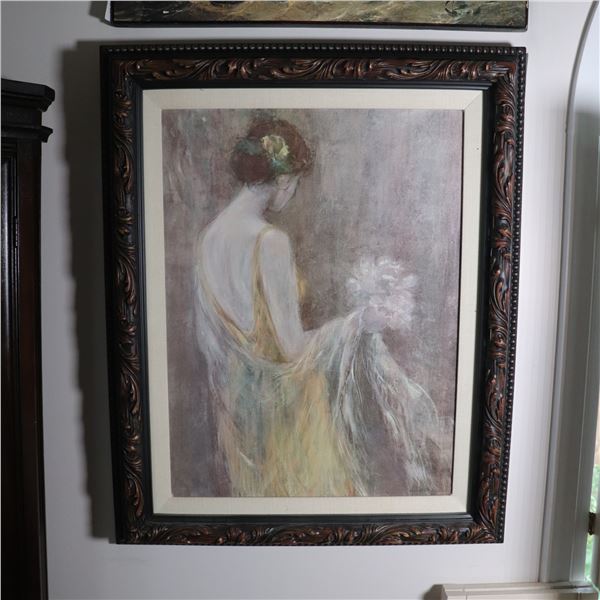 Framed “A. Caron” Decorative Art Print of Woman with Flowers, c. 1985–201