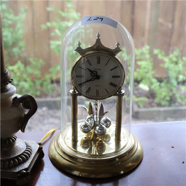 Bulova Quartz Anniversary Mantel Clock with Glass Dome, c. 1970s–1990s