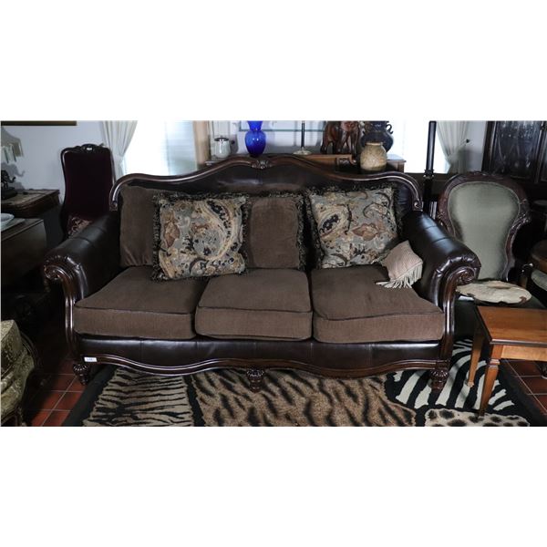 Traditional Carved Wood-Frame Three-Seat Sofa