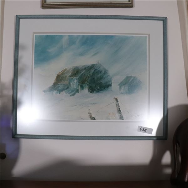 Framed Limited Edition Print "Winter Barns," Signed Donna May, 32/50