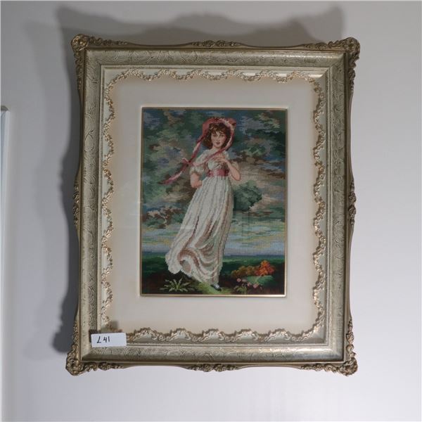 Framed Embroidery of Woman in Classical Dress