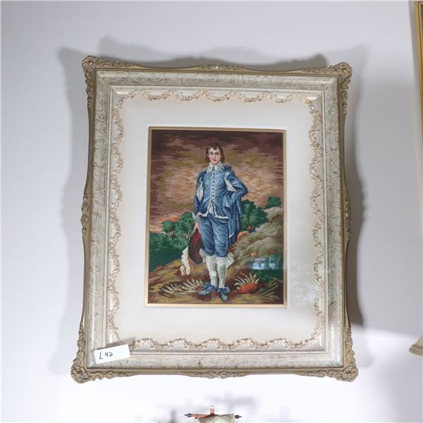 Framed Needlework Embroidery: 'Blue Boy"