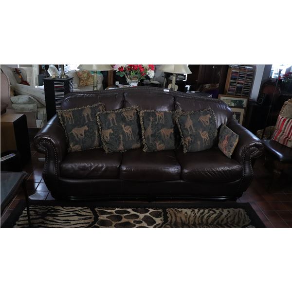 Traditional Brown Leather Sofa with Nailhead Trim, c. 1995–2015