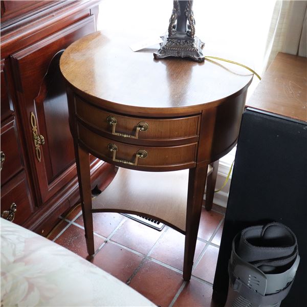 Round Two-Drawer Side Table, Mid- to Late-20th Century