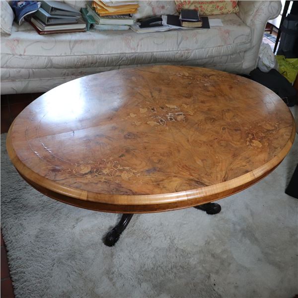 Victorian Burl Walnut and Marquetry Parlour Table Adapted as Coffee Table, c. 1870–1890, En