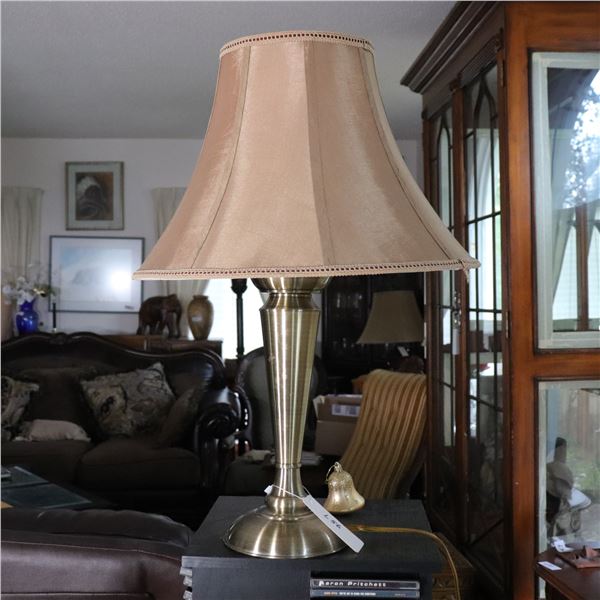 Transitional Brass-tone Table Lamp with Bell Shade