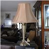 Image 1 : Transitional Brass-tone Table Lamp with Bell Shade