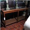 Image 1 : Glass-Top and Caned Shelf Sofa or Hall Table