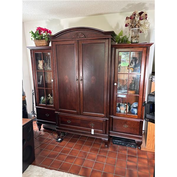 Large Traditional Entertainment Unit with Glass Display and Pocket Doors, c. 1980–2005