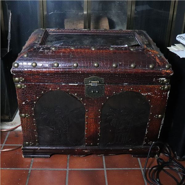 Decorative Leather (or Imitation) 'Palm Motif' Storage Chest
