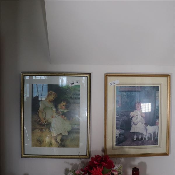 Pair of Framed Colour Prints, Victorian-Style Genre Scenes with Children, c. 1980–2010