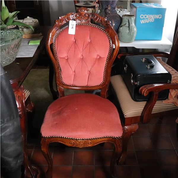 Victorian Style Carved and Tufted Balloon-Back Side Chair