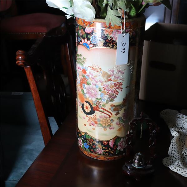 Asian-inspired Decorator Vase and Cloisonné-style Bell on Stand (with Faux Flowers), ca. 1980[x=#821