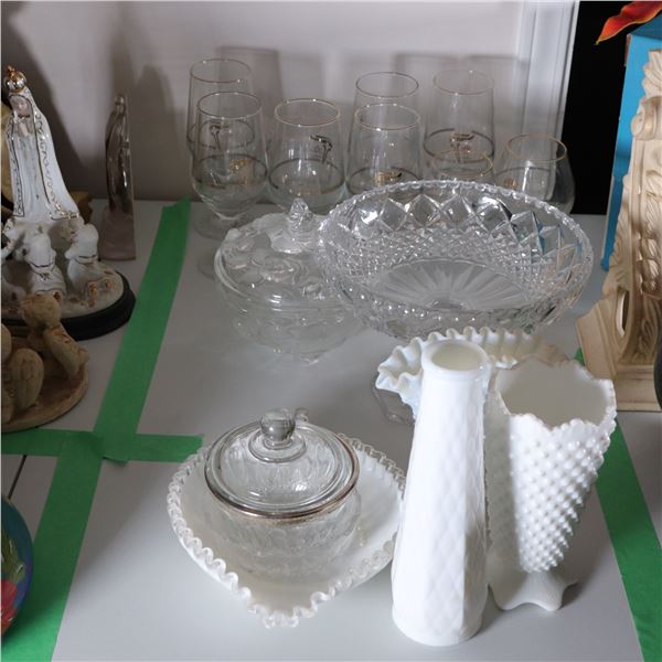 Group of Miscellaneous Milk Glass and Decorative Pressed Glass (16 Pieces)