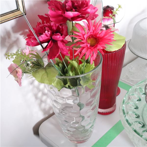 Modern Pressed Glass Vase with Honeycomb Relief