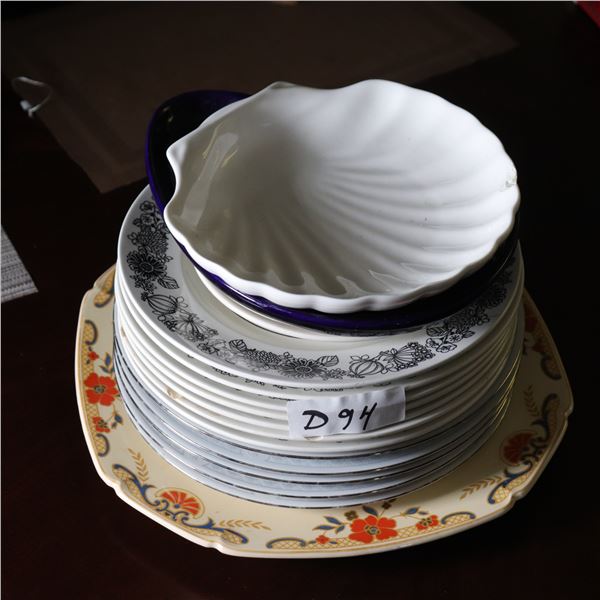 Mixed Vintage and Later Ceramic Plates and Serving Dishes (c. 1930–1980s, Assorted Patterns