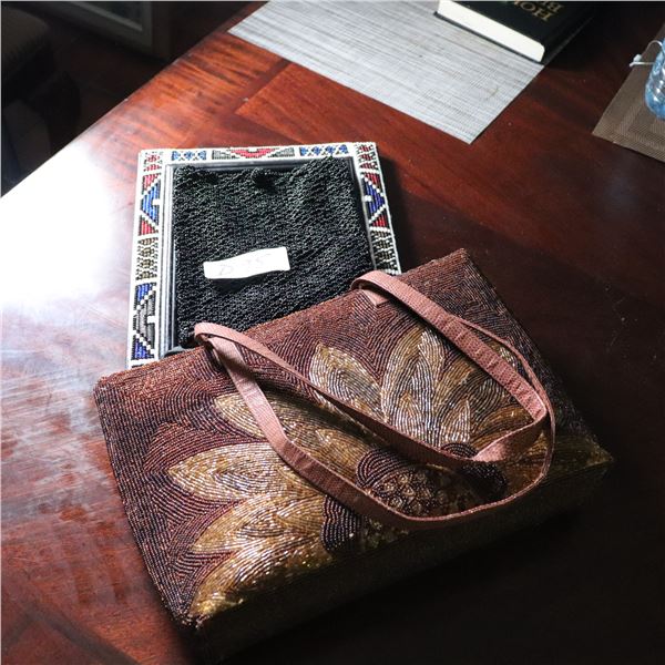 Beaded Frame and Beaded Purse (Decorative Lot)