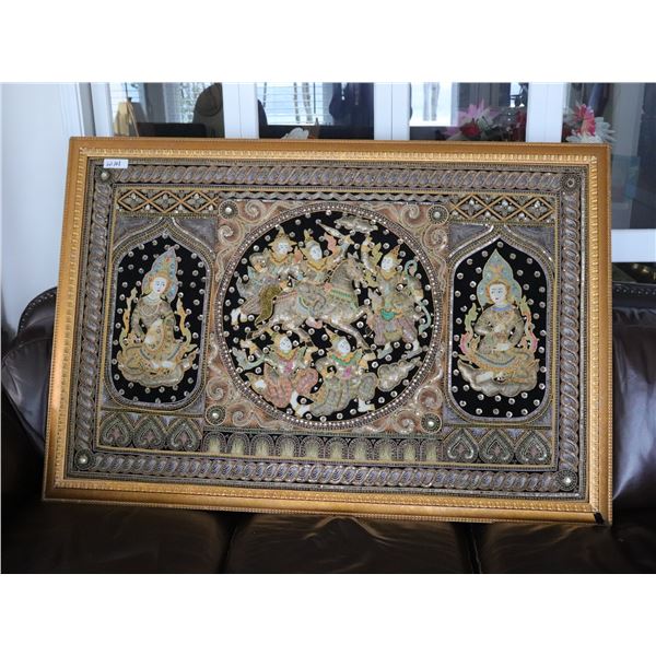 Framed Burmese Kalaga Embroidered Tapestry, Late 20th Century