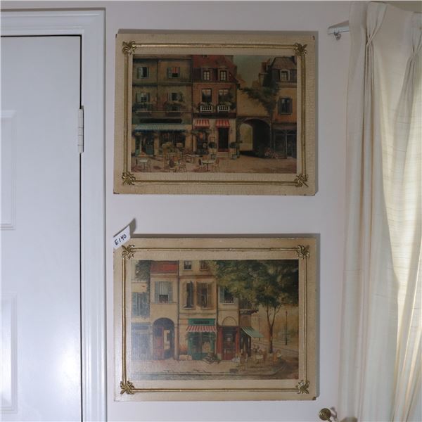 Pair of Framed Decorative European Café Street Scene Prints, 24 x 19 Inches, c. 1975–1995