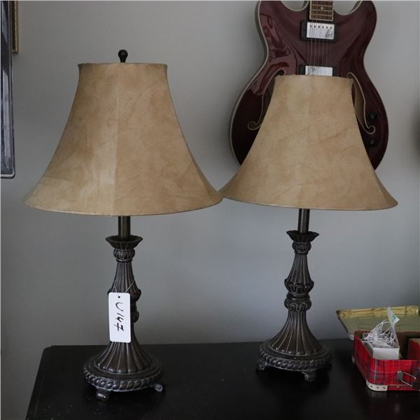 Pair of Classical Revival Table Lamps, Faux Parchment Shades