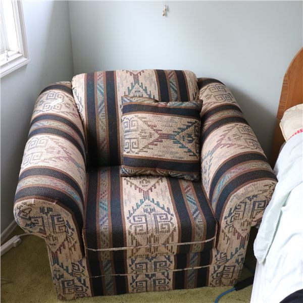 Oversized Southwest-Pattern Upholstered Armchair with Cushion, Likely North American, c. 1990s[x=#82