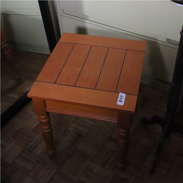 Pair of square top turned-leg side tables, likely softwood, late 20th–early 21st century