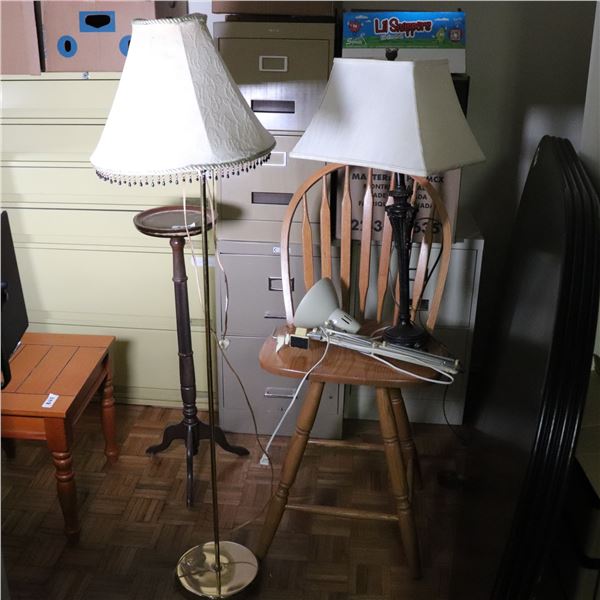 Group of Three Vintage Lamps: Floor, Table & Desk Types (1970s–90s)
