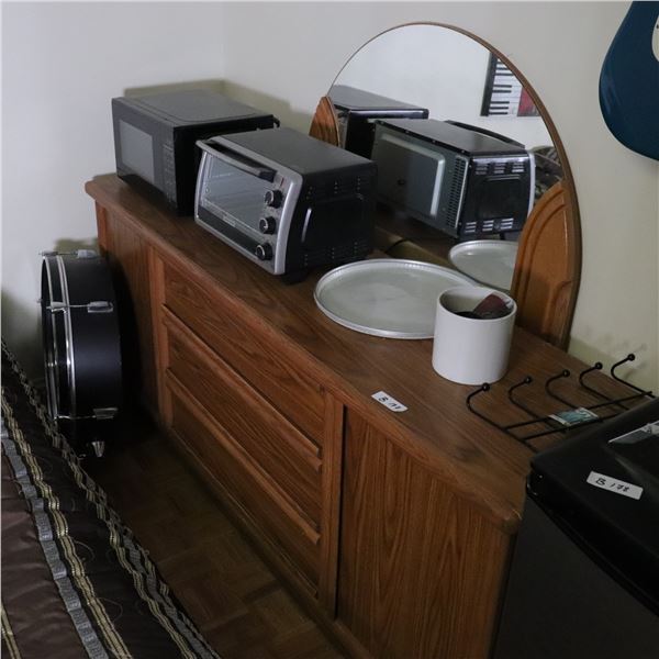 Modern Dresser with Mirror, Faux Wood Veneer, c. 1980–2010
