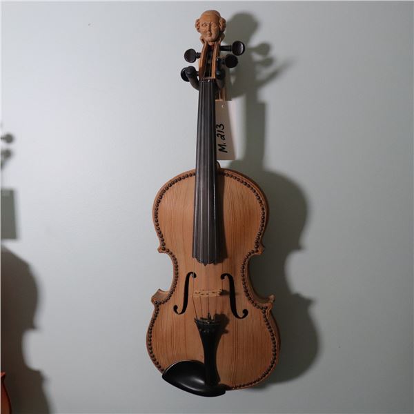 Custom Violin with Carved Portrait Bust Scroll and Beaded Edge, Likely Contemporary