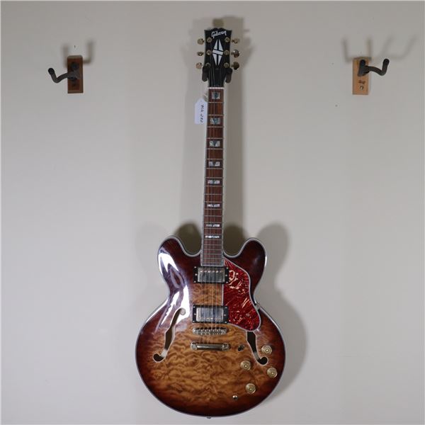 Gibson Style ES-Series Semi-Hollow Electric Guitar, Sunburst Quilt Top, Gold Hardware