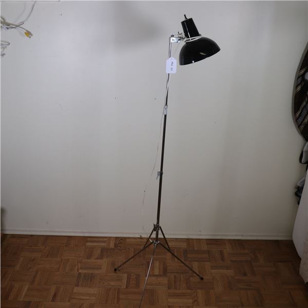 Modernist Adjustable Tripod Floor Lamp, Black Shade