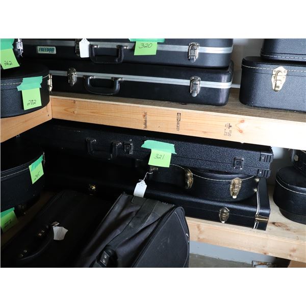 Lot of Three Hard Guitar Cases, Black Vinyl Exterior, Electric and Les Paul–Style, c. 1980s