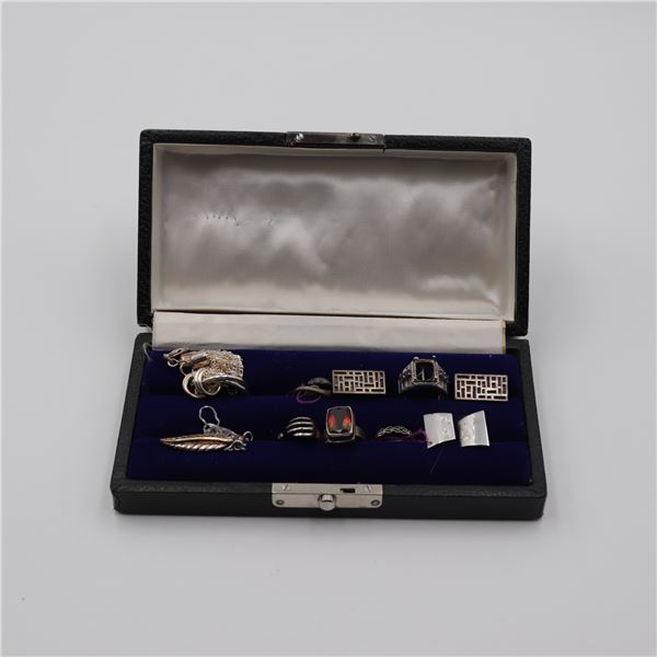 Estate Jewellery and Accessory Lot in Fitted Case (10 Pieces, Silver & Silver-Tone)