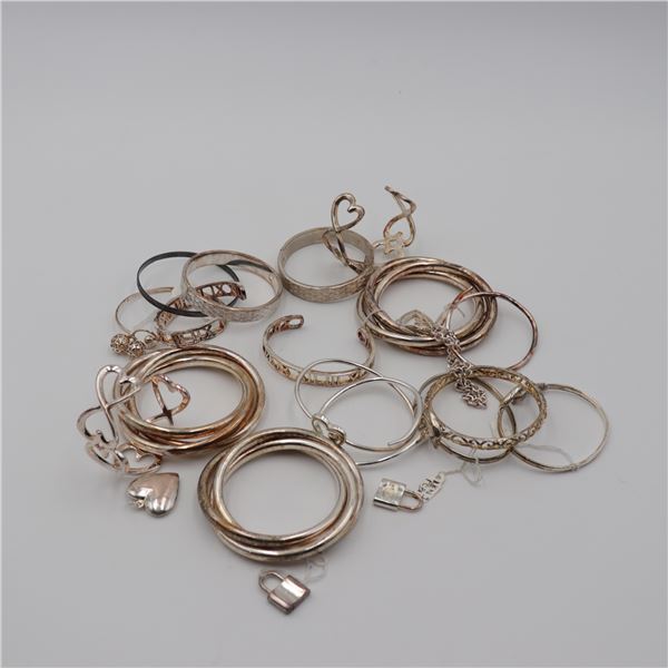 Group of Contemporary Sterling Silver ("925") Bangles, Bracelets & Charms