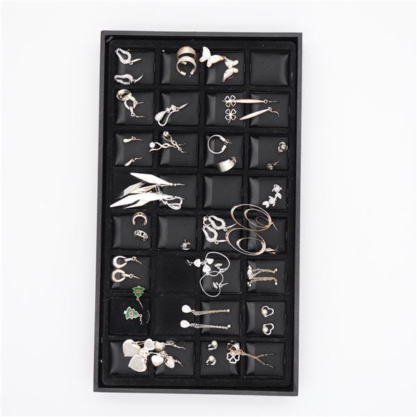 Estate Jewelry Tray: Assorted Earrings (Costume & Sterling),