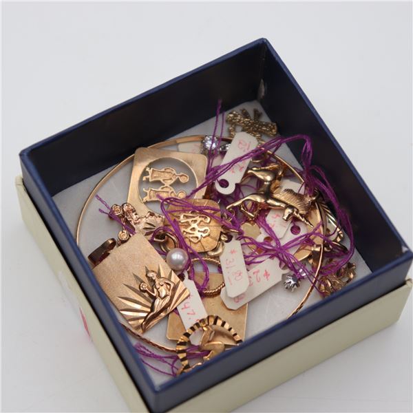 Assorted Estate Gold Charms, Pendants, Bangle, and Earring Group