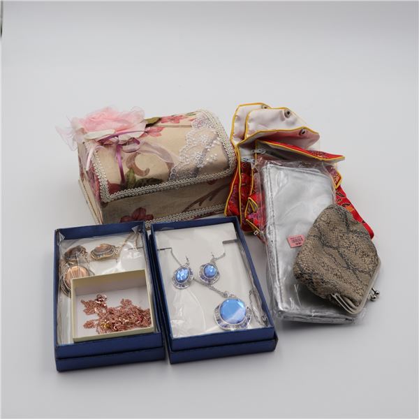 Group Lot: Contemporary Jewelry Box, Costume Jewelry & Accessories