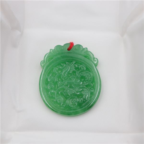 Chinese Style Carved Green Stone Pendant with Dragon Motif