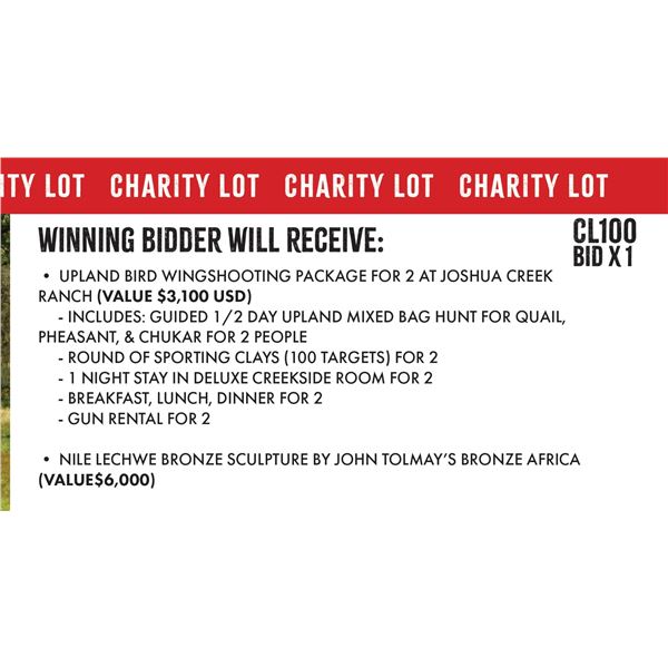 Charity Lot: Tolmay Bronze & Joshua Creek Ranch Hunting Package