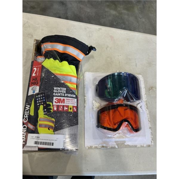 2 PAIR SIZE MEDIUM WINTER GLOVES AND SPY SNOW GOGGLES