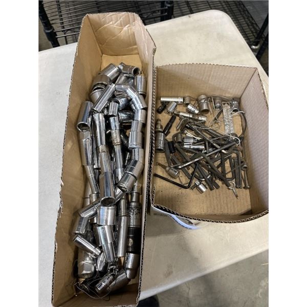 2 BUNDLES OF  3/8" AND 1/2" SOCKETS AND BOX W/ ALAN KEYS