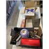 Image 1 : TRAY OF TROWELS, GLASS BATHROOM SHELF, AND CAR REFLECTORS